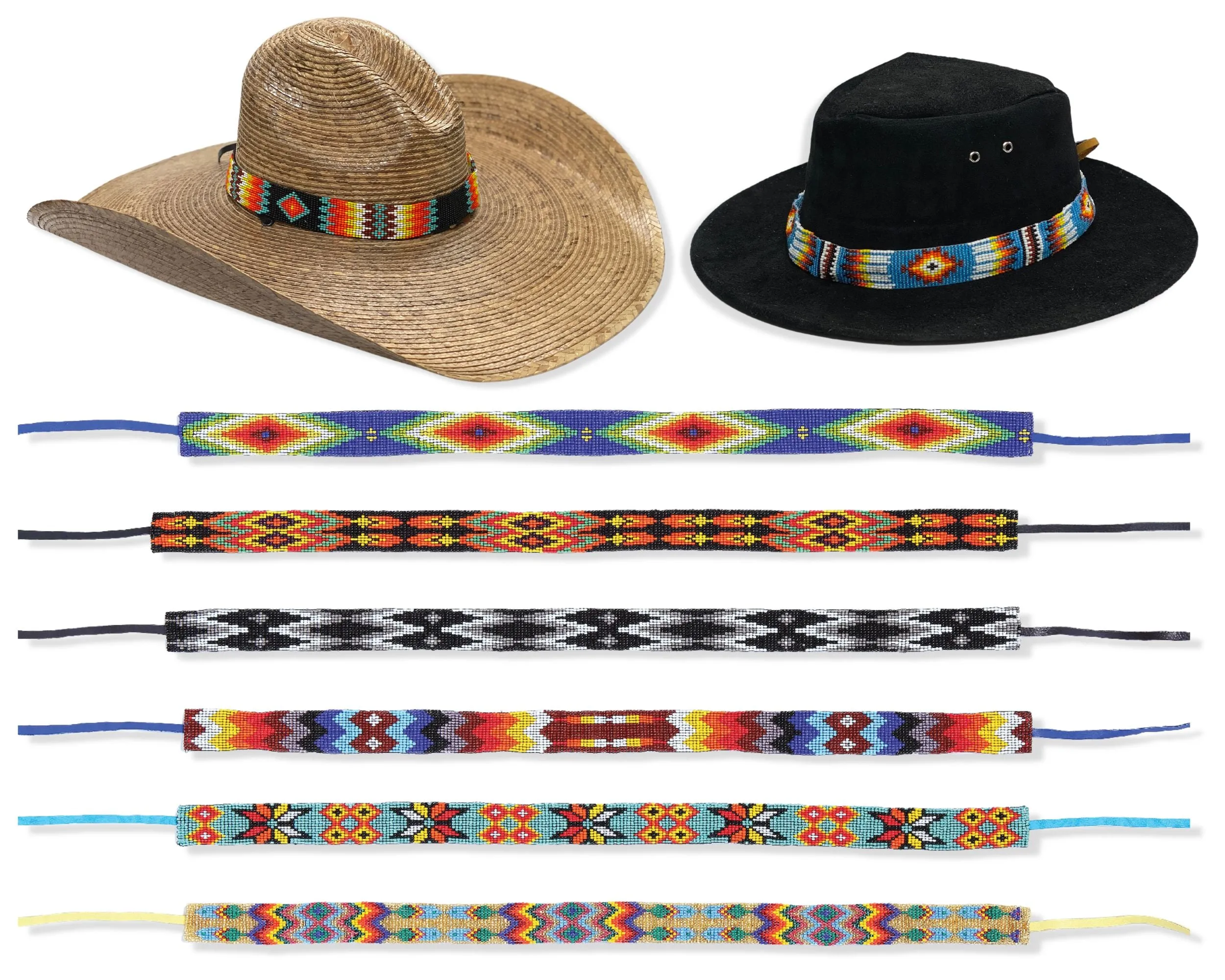 6 Pack Colorful Beaded Hat Bands!  Only $10.50 ea.!