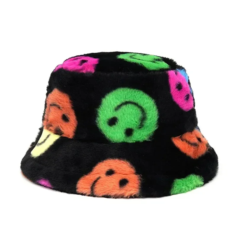 Cute Warm Fuzzy Colorful Winter Bucket Hats