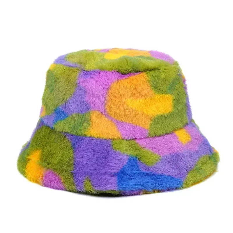 Cute Warm Fuzzy Colorful Winter Bucket Hats