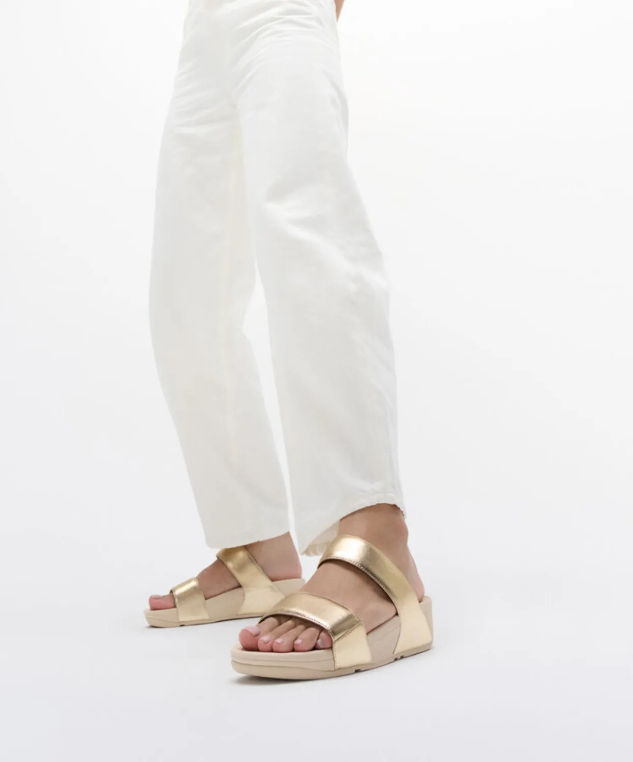 FitFlop Lulu Leather Slides Platino