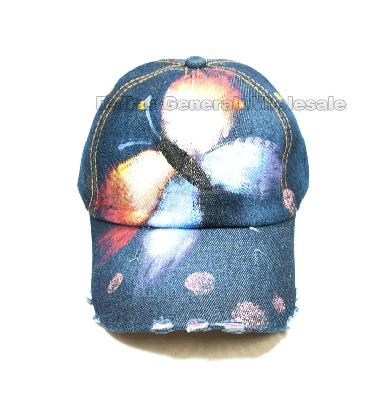 Glitter Butterfly Ladies Denim Caps Wholesale