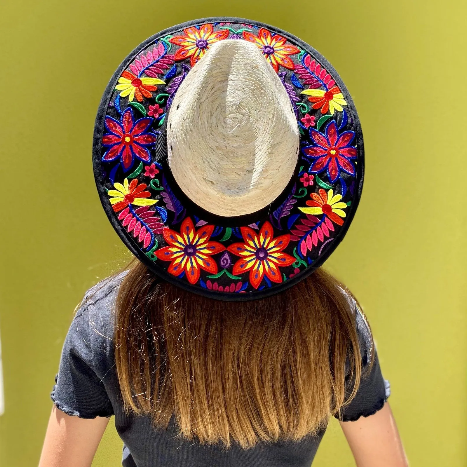 Mexitraders - Embroidered Sun Hat - Multicolour Flowers - Mexico
