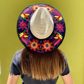 Mexitraders - Embroidered Sun Hat - Multicolour Flowers - Mexico