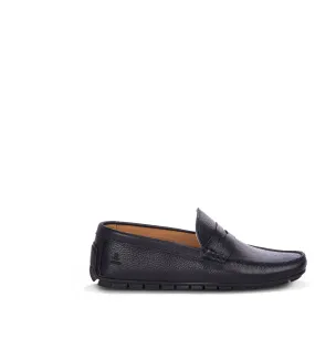 Navy blue leather loafers