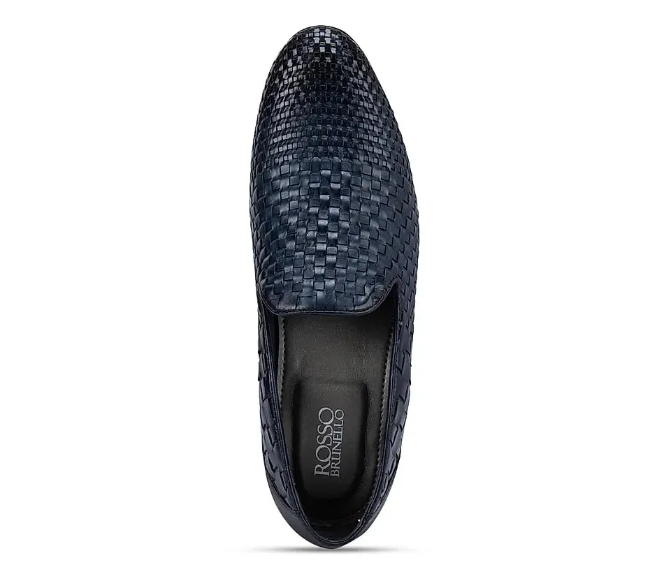 Navy Woven Pattern Loafers