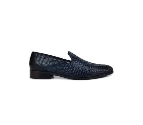 Navy Woven Pattern Loafers