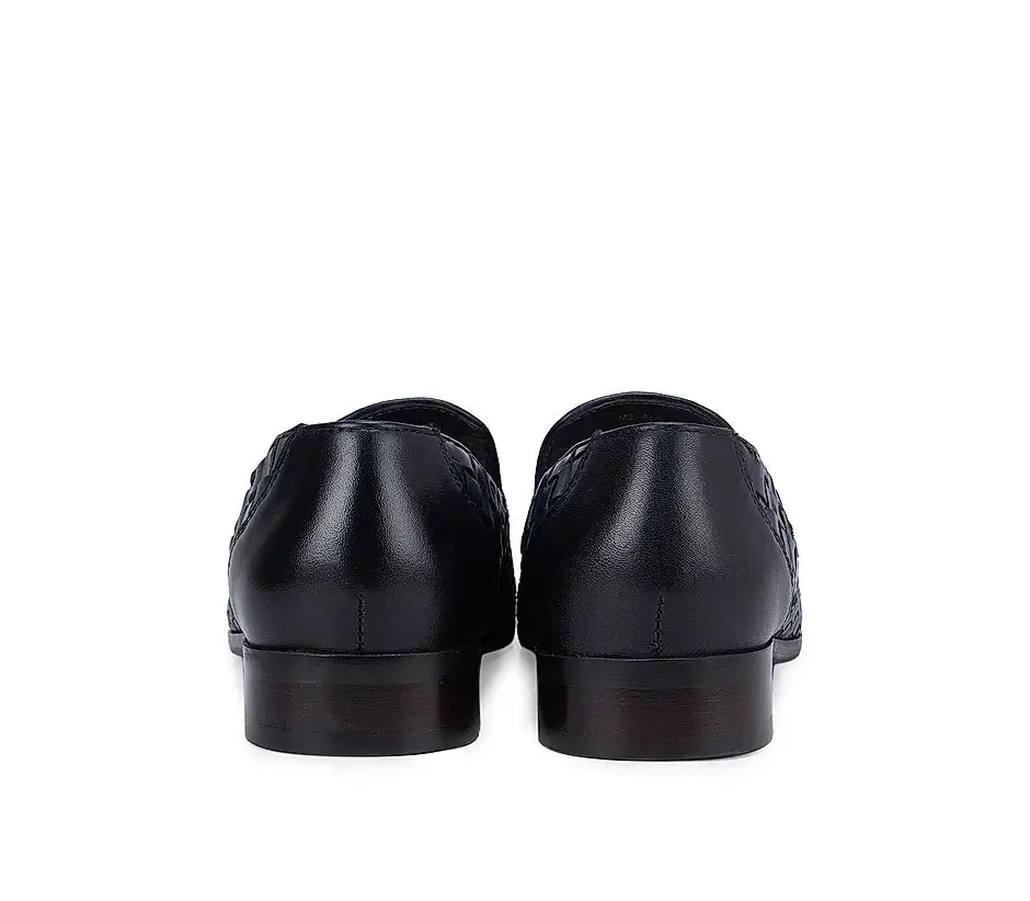 Navy Woven Pattern Loafers