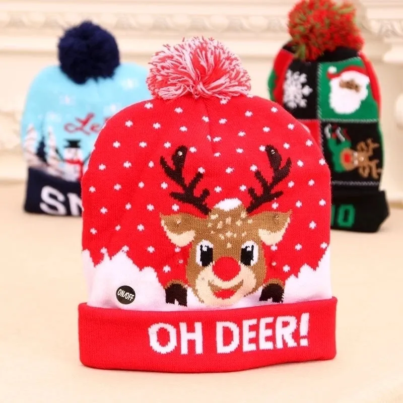 New  Knitted Woolen Colorful Luminous Knitted  Christmas Hat