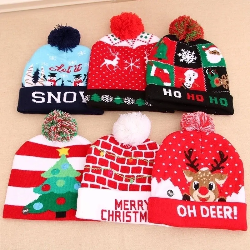 New  Knitted Woolen Colorful Luminous Knitted  Christmas Hat
