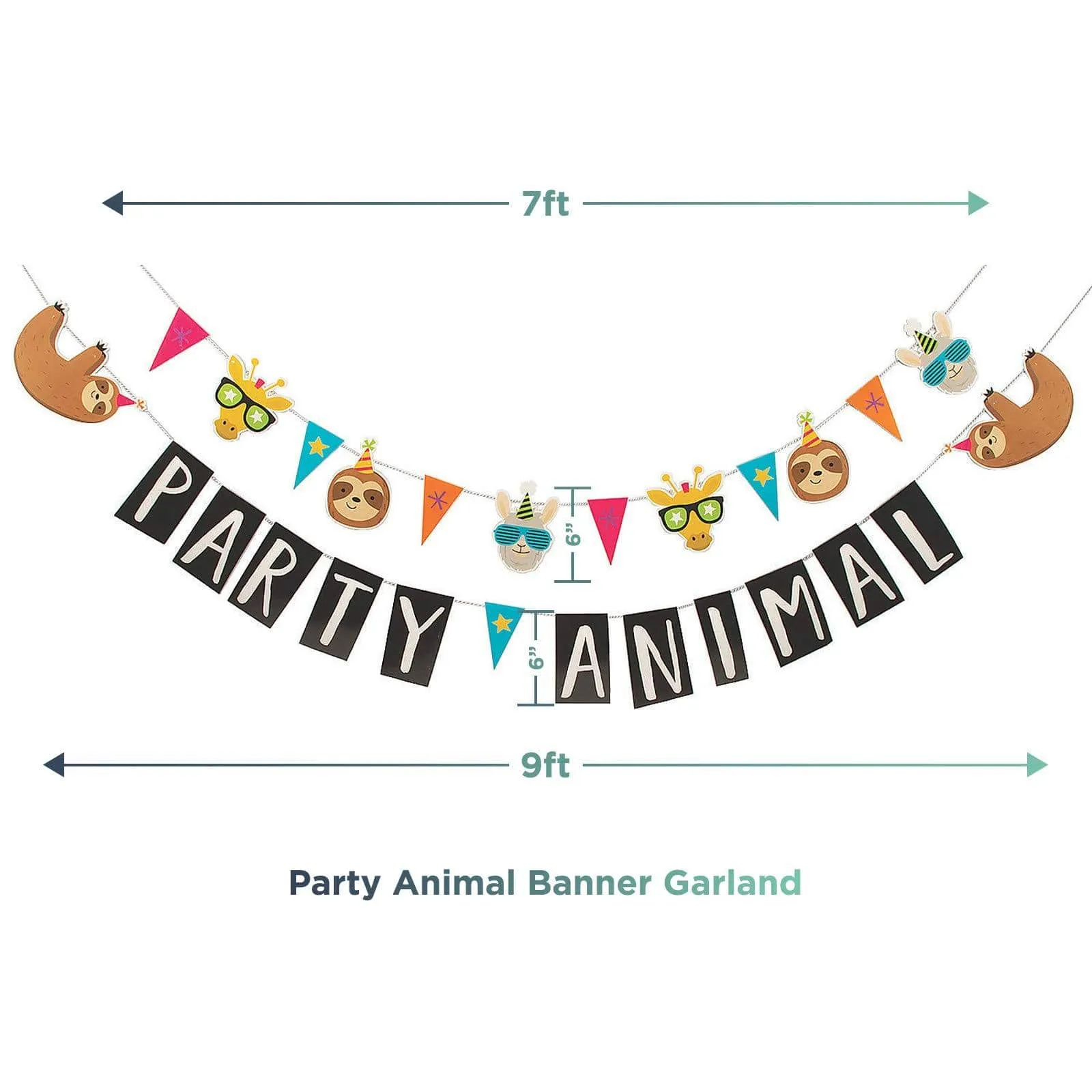 Party Animal Dinner Pack - Sloth, Llama, Zebra, and Giraffe Assorted Paper Dinner Plates, Napkins, Cups, and Garland Set (Serves 16)