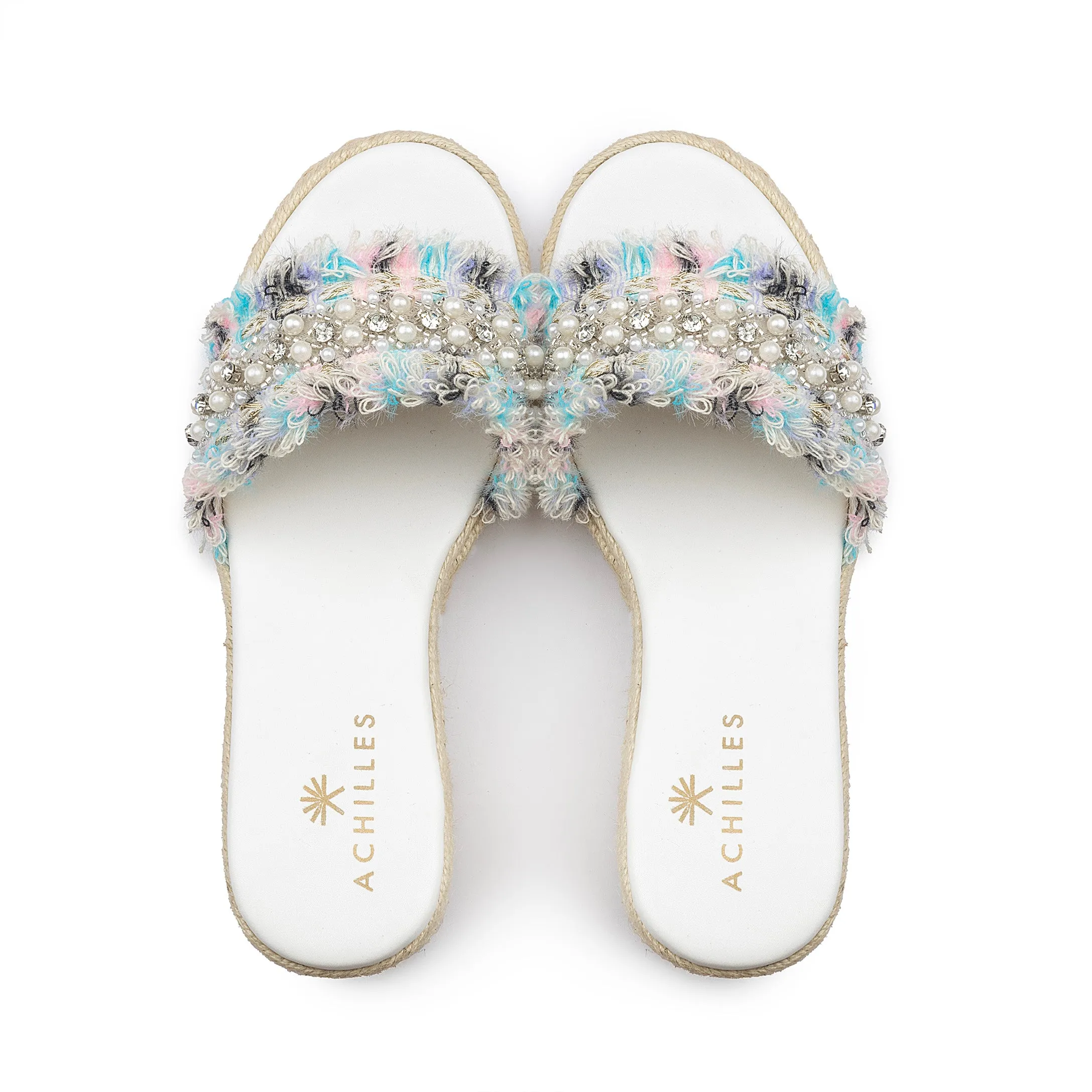 Pearl Strap Wedge Sandals - White