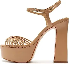 Schutz Yanna Honey Beige Ankle Strap Open Toe Block Heeled Platform Sandals