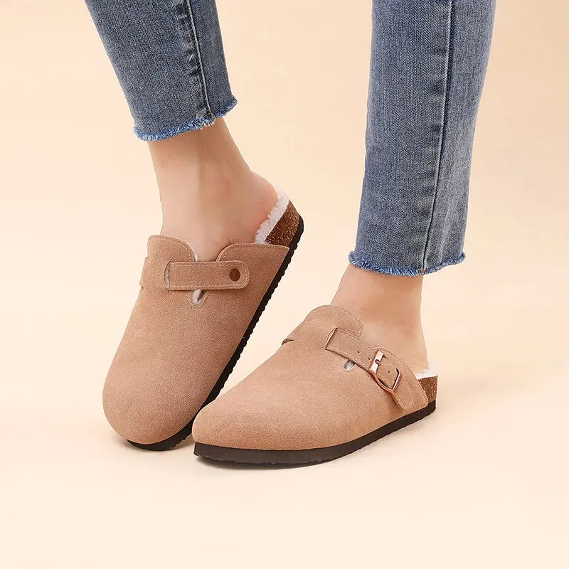 Women's Winter Fur Cork Clogs Short Plush Slippers