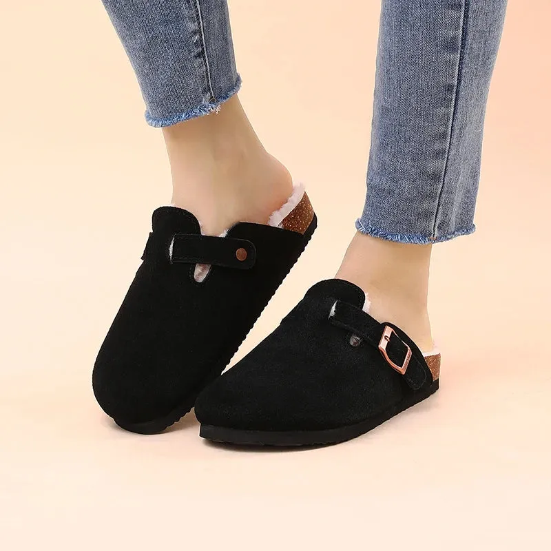 Women's Winter Fur Cork Clogs Short Plush Slippers