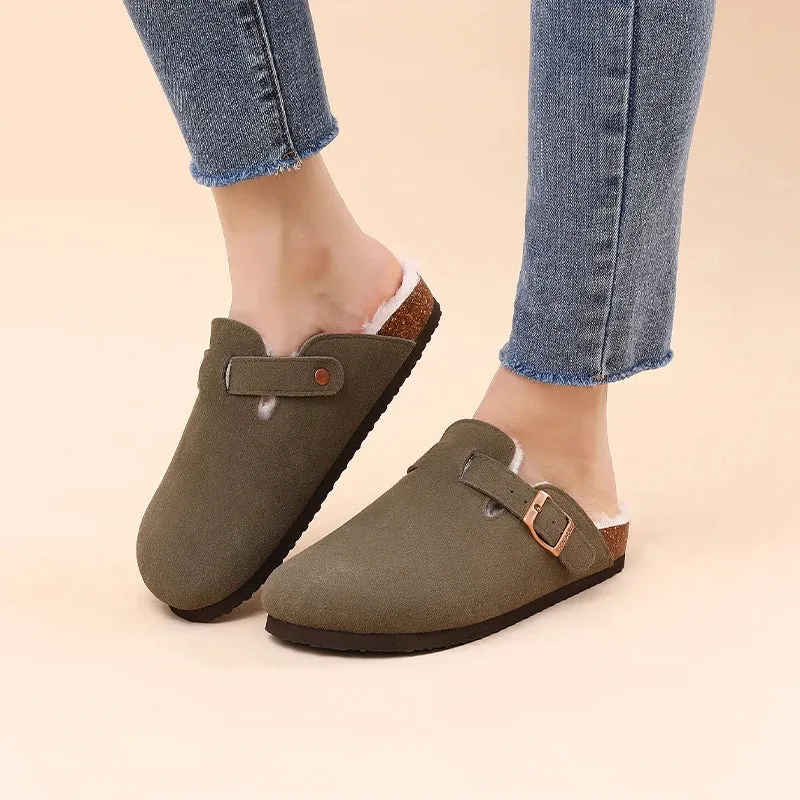 Women's Winter Fur Cork Clogs Short Plush Slippers