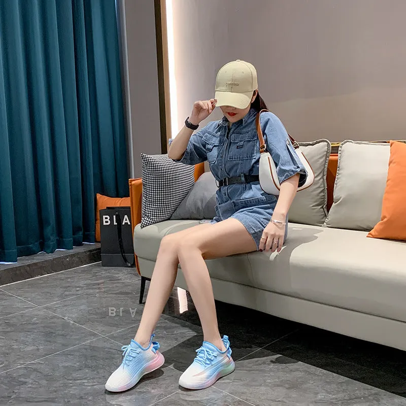 xakxx Rainbow Bottom Coconut Women's Fashionable Shoes Spring and Summer Breathable Sneaker Women's Light Running Shoes Gradient Flying Woven Shoes