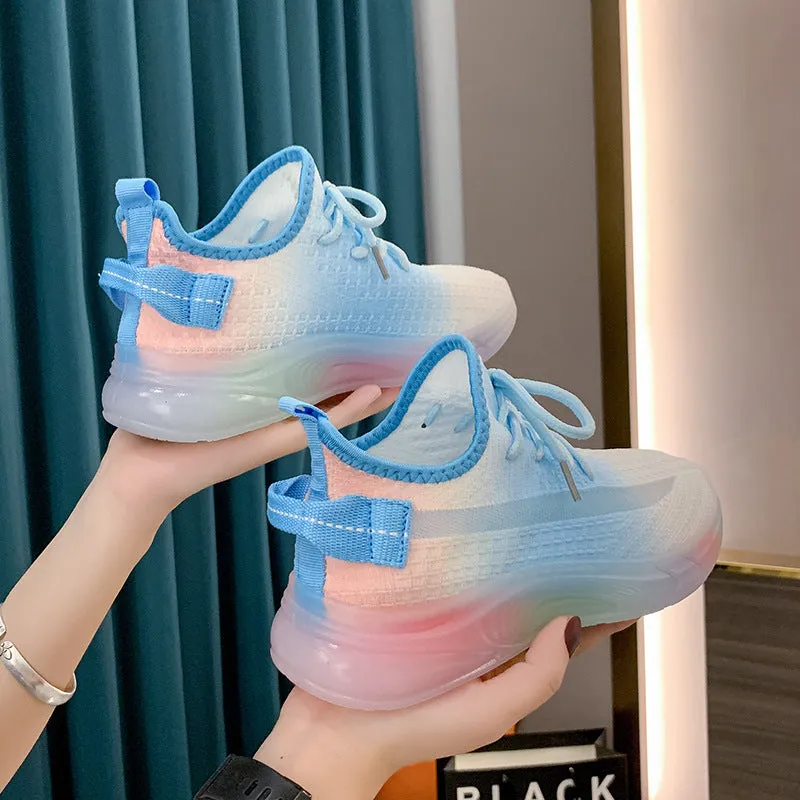 xakxx Rainbow Bottom Coconut Women's Fashionable Shoes Spring and Summer Breathable Sneaker Women's Light Running Shoes Gradient Flying Woven Shoes